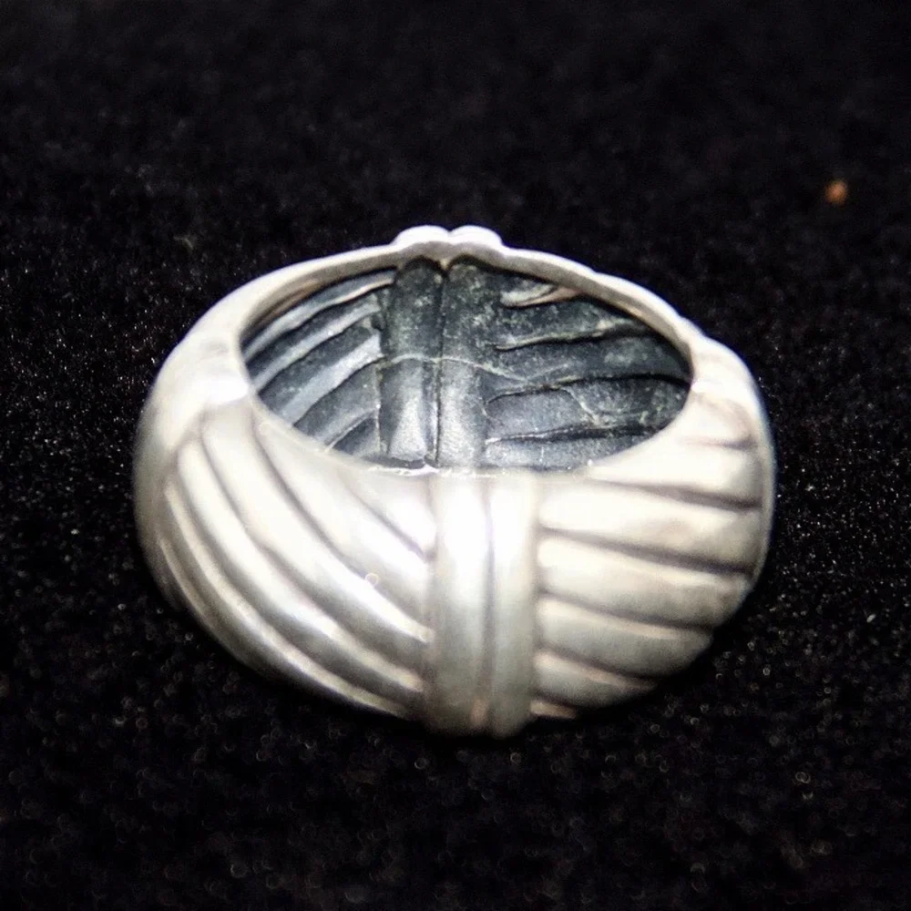 VTG HEAVY Sterling Silver Ribbed Wide Band Statement Ring Size 8 925 VTG